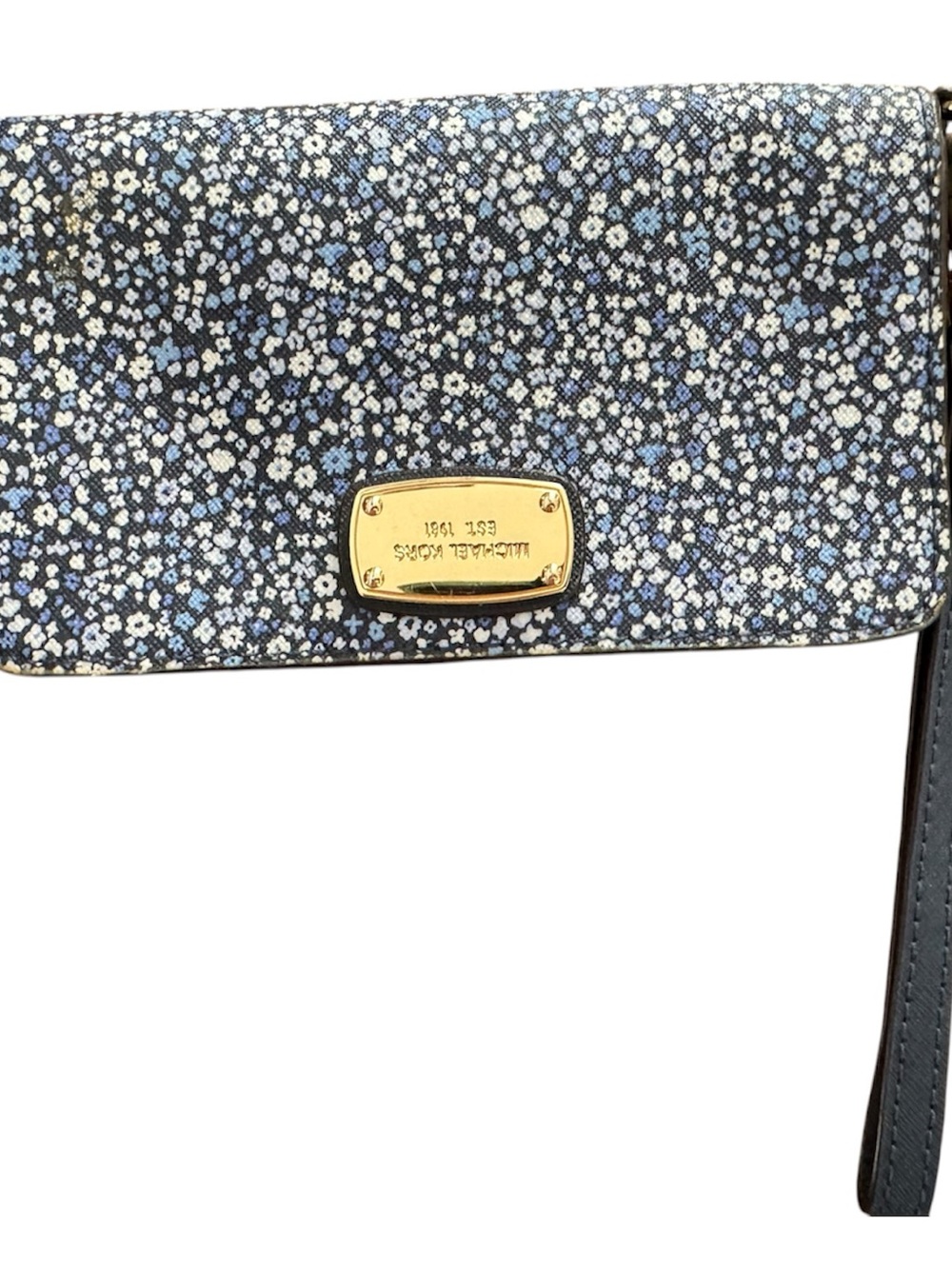 Michael Kors Blue Floral Slim Tech Wallet/clutch wristlet